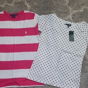 Lauren Ralph Lauren Pink Striped and White Polka Dot Tees